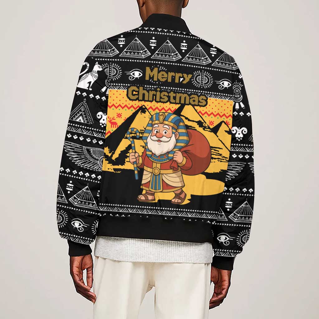 Egypt Christmas Sleeve Zip Bomber Jacket Pharaoh Santa Pyramids Eye of Horus and Ancient Egyptian - African Pride