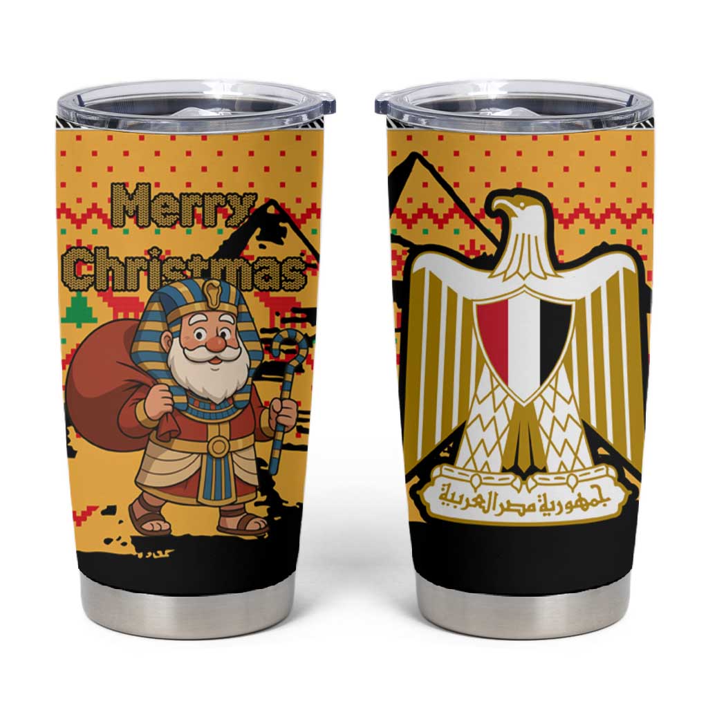 Egypt Christmas Tumbler Cup Pharaoh Santa Pyramids Eye of Horus and Ancient Egyptian - African Pride