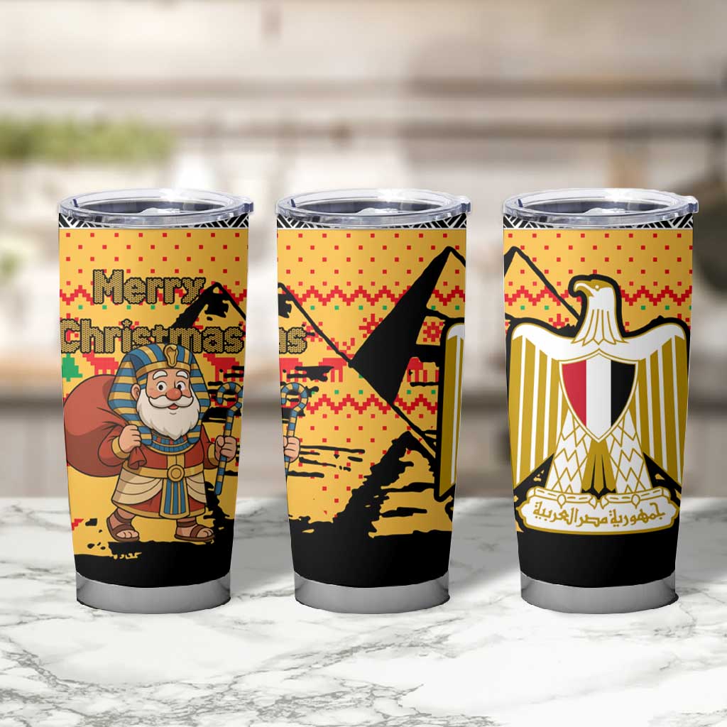 Egypt Christmas Tumbler Cup Pharaoh Santa Pyramids Eye of Horus and Ancient Egyptian - African Pride