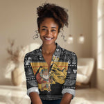 Egypt Christmas Women Casual Shirt Pharaoh Santa Pyramids Eye of Horus and Ancient Egyptian - African Pride