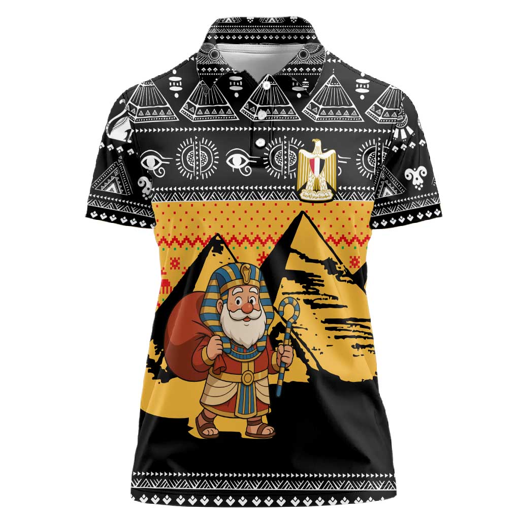 Egypt Christmas Women Polo Shirt Pharaoh Santa Pyramids Eye of Horus and Ancient Egyptian - African Pride