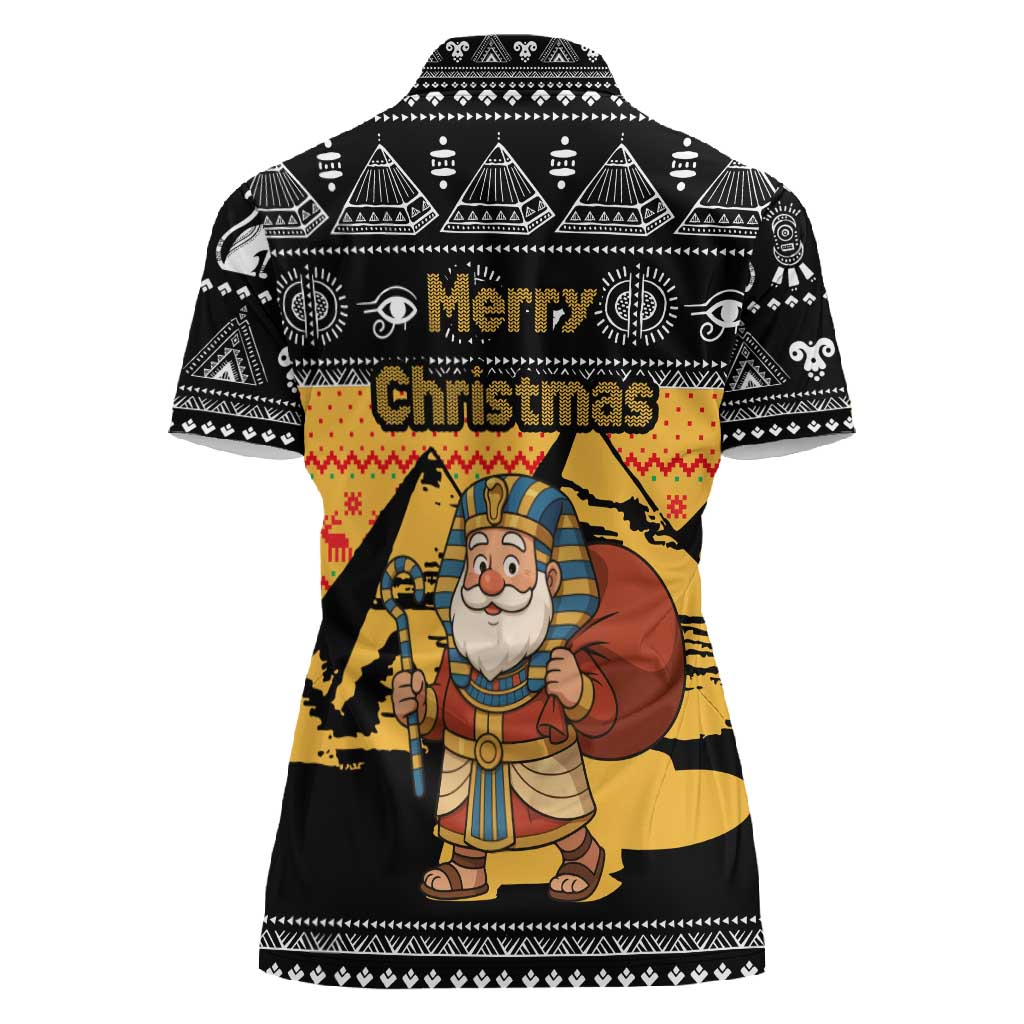Egypt Christmas Women Polo Shirt Pharaoh Santa Pyramids Eye of Horus and Ancient Egyptian - African Pride