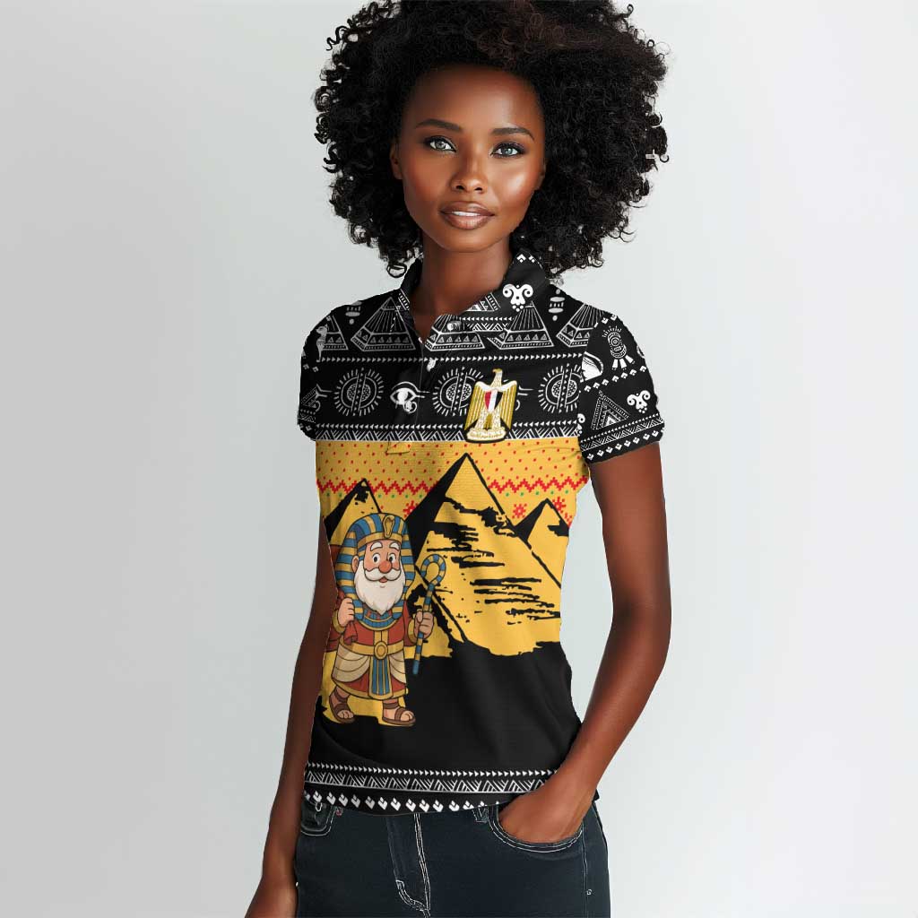 Egypt Christmas Women Polo Shirt Pharaoh Santa Pyramids Eye of Horus and Ancient Egyptian - African Pride