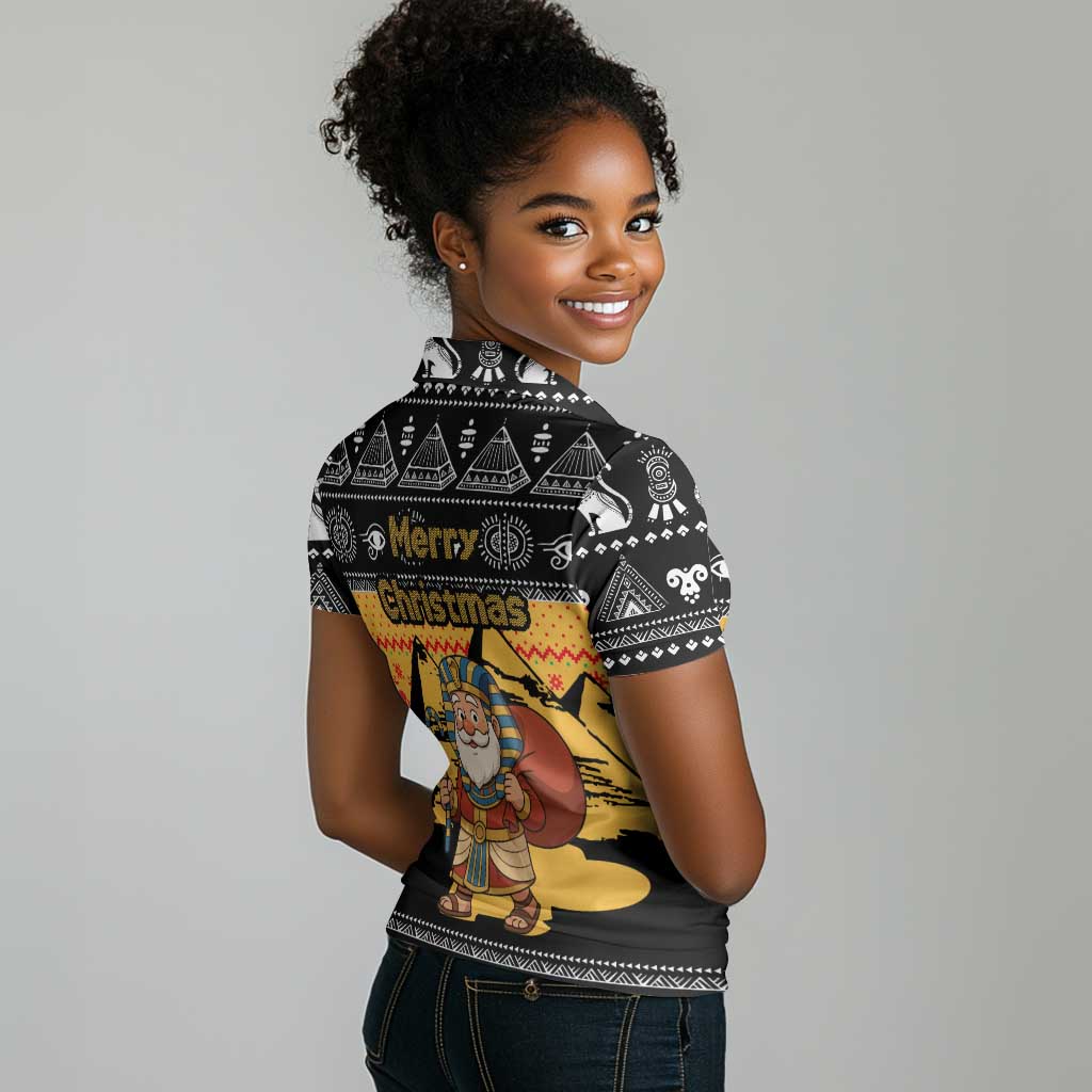 Egypt Christmas Women Polo Shirt Pharaoh Santa Pyramids Eye of Horus and Ancient Egyptian - African Pride