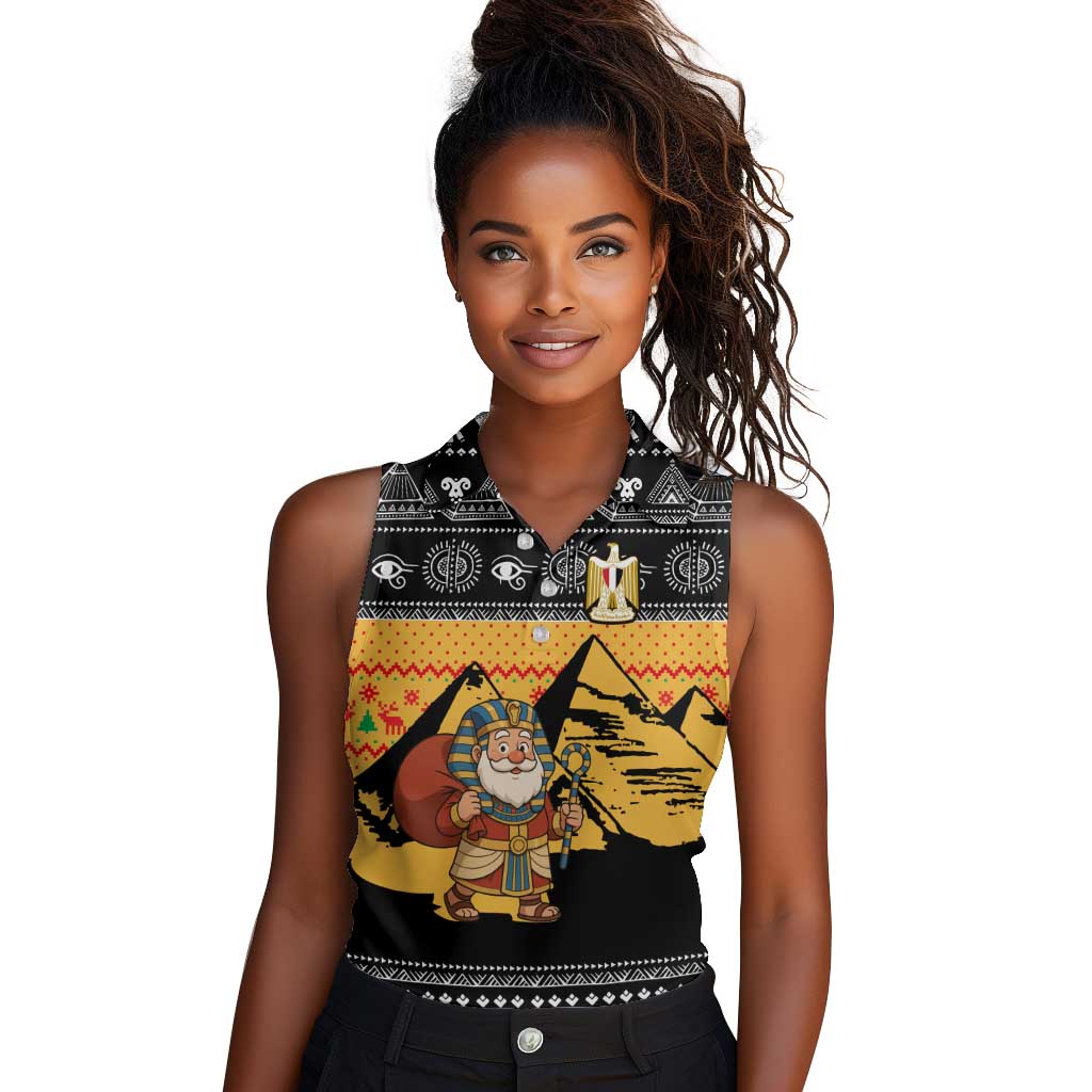 Egypt Christmas Women Sleeveless Polo Shirt Pharaoh Santa Pyramids Eye of Horus and Ancient Egyptian - African Pride