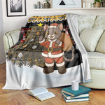 Egypt Christmas Blanket Santa Cat Sleigh Reindeer Christmas Tree and Ancient Hieroglyphic - African Pride