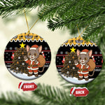 Egypt Christmas Ceramic Ornament Santa Cat Sleigh Reindeer Christmas Tree and Ancient Hieroglyphic - African Pride