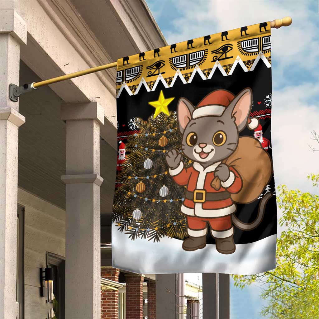 Egypt Christmas Garden Flag Santa Cat Sleigh Reindeer Christmas Tree and Ancient Hieroglyphic - African Pride