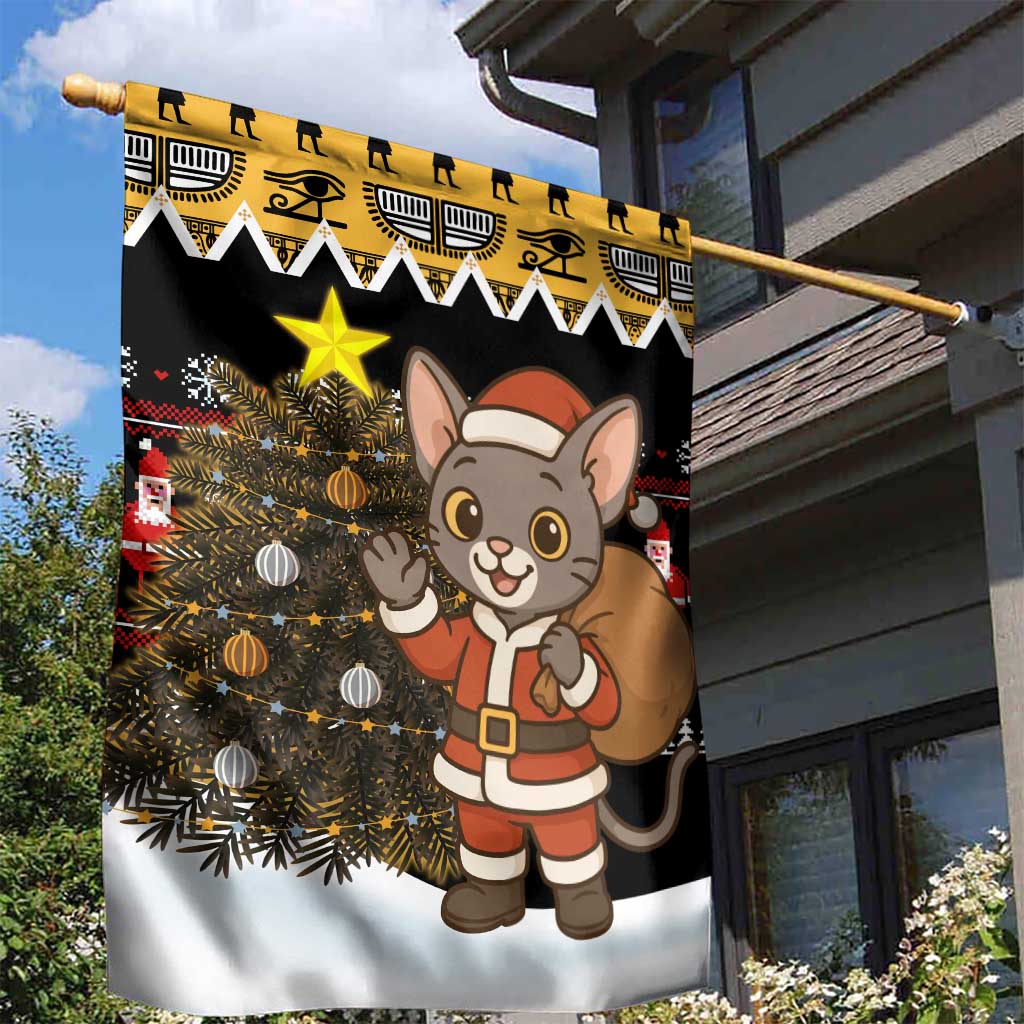 Egypt Christmas Garden Flag Santa Cat Sleigh Reindeer Christmas Tree and Ancient Hieroglyphic - African Pride