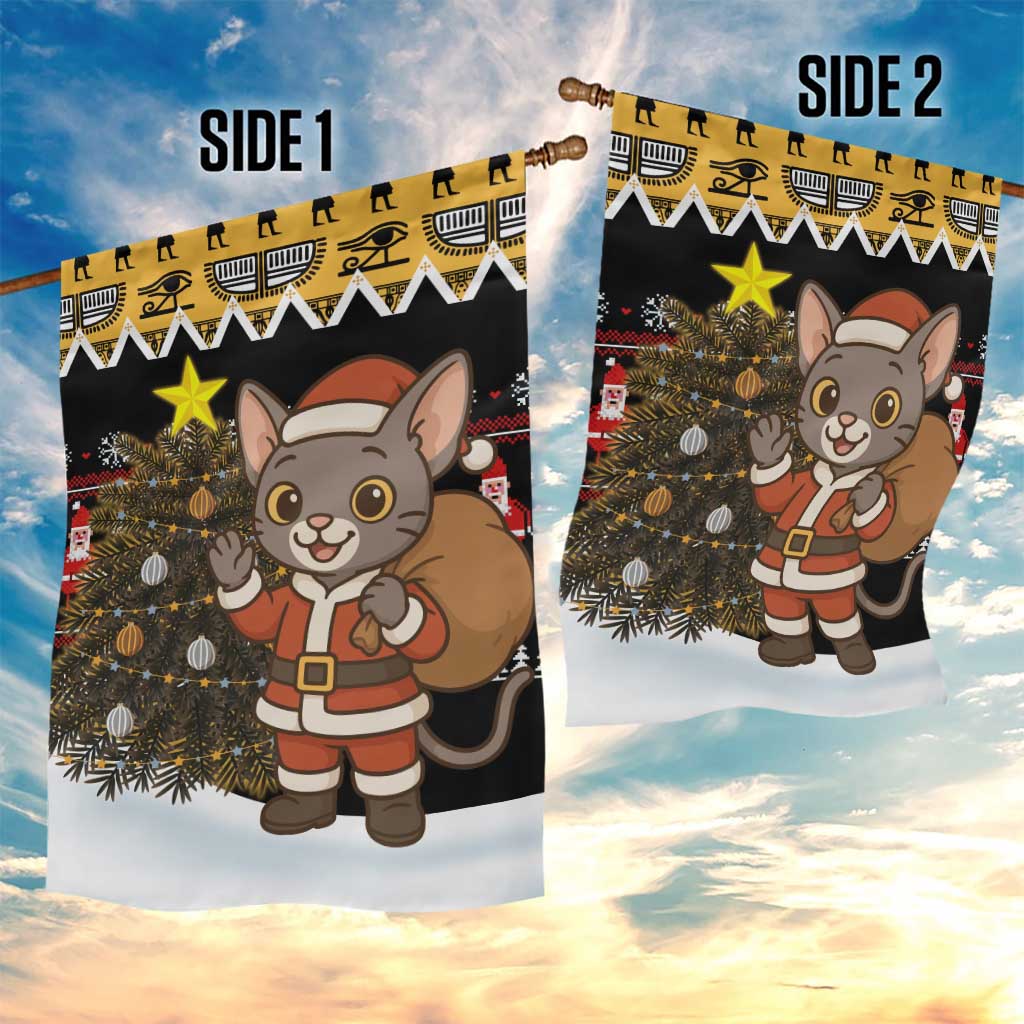 Egypt Christmas Garden Flag Santa Cat Sleigh Reindeer Christmas Tree and Ancient Hieroglyphic - African Pride