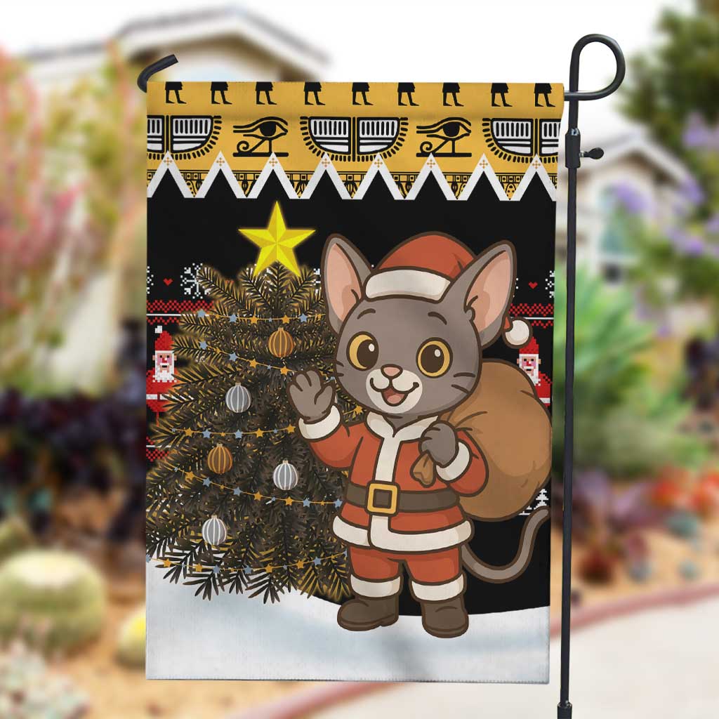Egypt Christmas Garden Flag Santa Cat Sleigh Reindeer Christmas Tree and Ancient Hieroglyphic - African Pride