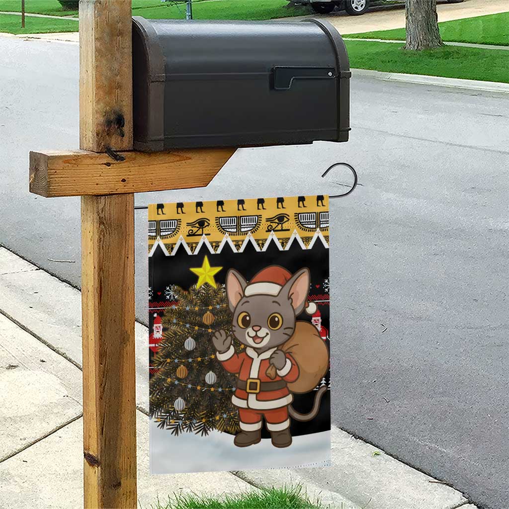 Egypt Christmas Garden Flag Santa Cat Sleigh Reindeer Christmas Tree and Ancient Hieroglyphic - African Pride