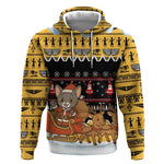Egypt Christmas Hoodie Santa Cat Sleigh Reindeer Christmas Tree and Ancient Hieroglyphic - African Pride