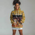 Egypt Christmas Hoodie Dress Santa Cat Sleigh Reindeer Christmas Tree and Ancient Hieroglyphic - African Pride