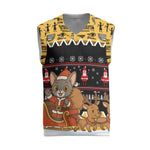 Egypt Christmas Knitted V-Neck Vest Santa Cat Sleigh Reindeer Christmas Tree and Ancient Hieroglyphic - African Pride