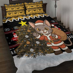 Egypt Christmas Quilt Bed Set Santa Cat Sleigh Reindeer Christmas Tree and Ancient Hieroglyphic - African Pride