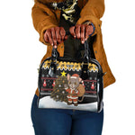 Egypt Christmas Shoulder Handbag Santa Cat Sleigh Reindeer Christmas Tree and Ancient Hieroglyphic - African Pride