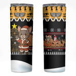 Egypt Christmas Skinny Tumbler Santa Cat Sleigh Reindeer Christmas Tree and Ancient Hieroglyphic - African Pride
