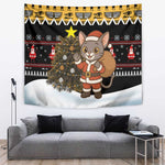 Egypt Christmas Tapestry Santa Cat Sleigh Reindeer Christmas Tree and Ancient Hieroglyphic - African Pride
