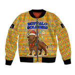 Buffalo Soldiers Christmas Bomber Jacket Yellow Cartoon Buffalo Santa Hat Design - African Pride