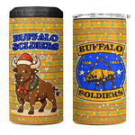 Buffalo Soldiers Christmas 4 in 1 Can Cooler Tumbler Yellow Cartoon Buffalo Santa Hat Design - African Pride