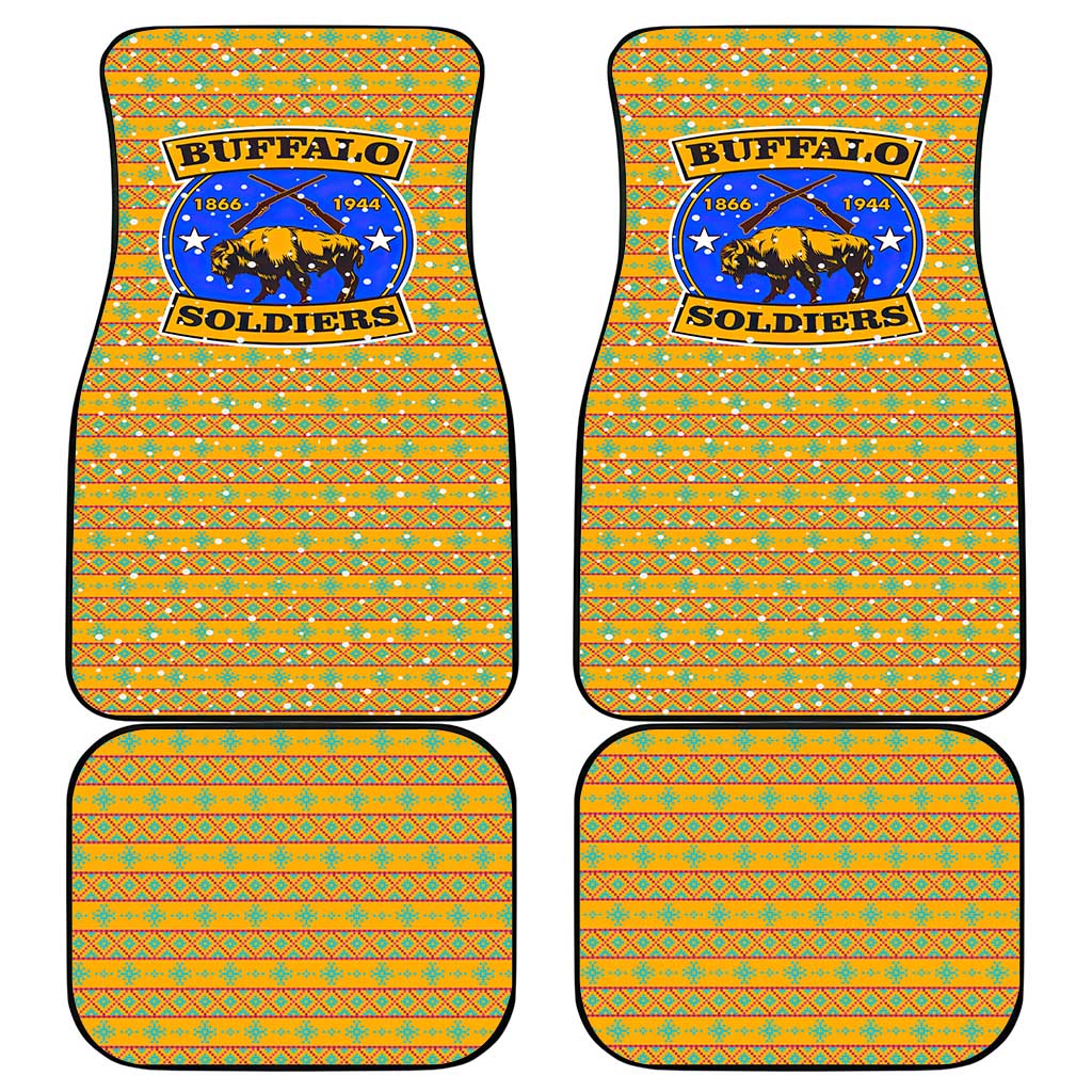 Buffalo Soldiers Christmas Car Mats Yellow Cartoon Buffalo Santa Hat Design - African Pride