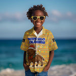 Buffalo Soldiers Christmas Kid Hawaiian Shirt Yellow Cartoon Buffalo Santa Hat Design - African Pride