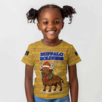 Buffalo Soldiers Christmas Kid T shirt Yellow Cartoon Buffalo Santa Hat Design - African Pride