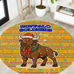 Buffalo Soldiers Christmas Round Carpet Yellow Cartoon Buffalo Santa Hat Design - African Pride