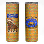 Buffalo Soldiers Christmas Skinny Tumbler Yellow Cartoon Buffalo Santa Hat Design - African Pride