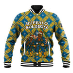 Buffalo Soldiers Christmas Baseball Jacket Blue Yellow Plaid Parade Illustration Design - African Pride