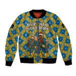 Buffalo Soldiers Christmas Bomber Jacket Blue Yellow Plaid Parade Illustration Design - African Pride