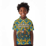 Buffalo Soldiers Christmas Kid Polo Shirt Blue Yellow Plaid Parade Illustration Design - African Pride