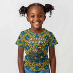 Buffalo Soldiers Christmas Kid T shirt Blue Yellow Plaid Parade Illustration Design - African Pride