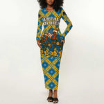 Buffalo Soldiers Christmas Long Sleeve Bodycon Dress Blue Yellow Plaid Parade Illustration Design - African Pride