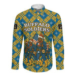 Buffalo Soldiers Christmas Long Sleeve Button Shirt Blue Yellow Plaid Parade Illustration Design - African Pride
