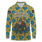 Buffalo Soldiers Christmas Long Sleeve Polo Shirt Blue Yellow Plaid Parade Illustration Design - African Pride