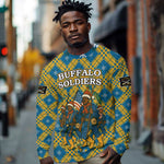 Buffalo Soldiers Christmas Long Sleeve Shirt Blue Yellow Plaid Parade Illustration Design - African Pride