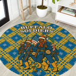 Buffalo Soldiers Christmas Round Carpet Blue Yellow Plaid Parade Illustration Design - African Pride