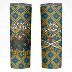 Buffalo Soldiers Christmas Skinny Tumbler Blue Yellow Plaid Parade Illustration Design - African Pride