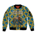 Buffalo Soldiers Christmas Sleeve Zip Bomber Jacket Blue Yellow Plaid Parade Illustration Design - African Pride