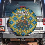 Buffalo Soldiers Christmas Spare Tire Cover Blue Yellow Plaid Parade Illustration Design - African Pride