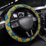 Buffalo Soldiers Christmas Steering Wheel Cover Blue Yellow Plaid Parade Illustration Design - African Pride
