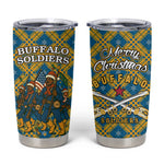 Buffalo Soldiers Christmas Tumbler Cup Blue Yellow Plaid Parade Illustration Design - African Pride