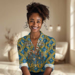 Buffalo Soldiers Christmas Women Casual Shirt Blue Yellow Plaid Parade Illustration Design - African Pride