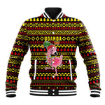 Uganda Christmas Baseball Jacket Flamingo Lights Uganda Flag and Black Red Yellow - African Pride