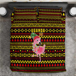 Uganda Christmas Bedding Set Flamingo Lights Uganda Flag and Black Red Yellow - African Pride