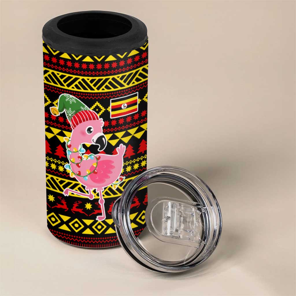 Uganda Christmas 4 in 1 Can Cooler Tumbler Flamingo Lights Uganda Flag and Black Red Yellow - African Pride