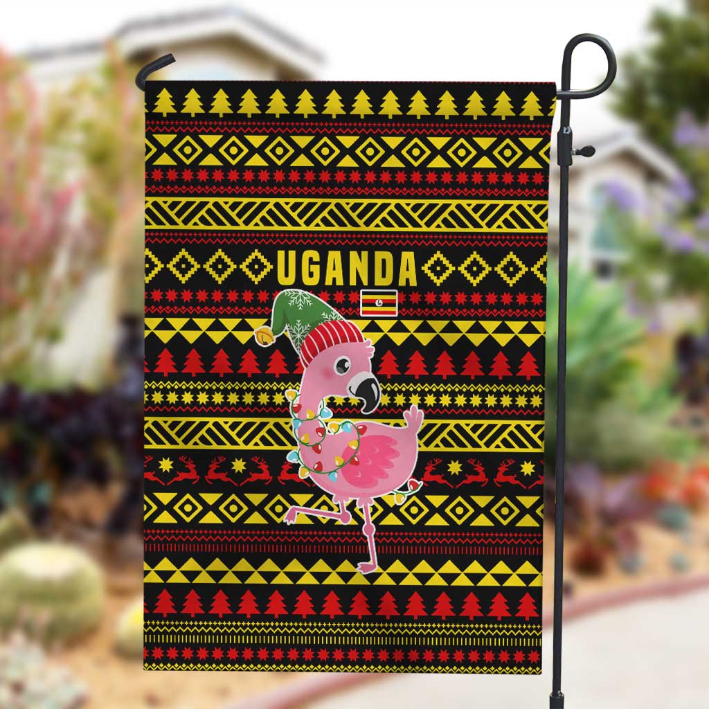 Uganda Christmas Garden Flag Flamingo Lights Uganda Flag and Black Red Yellow - African Pride