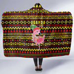 Uganda Christmas Hooded Blanket Flamingo Lights Uganda Flag and Black Red Yellow - African Pride